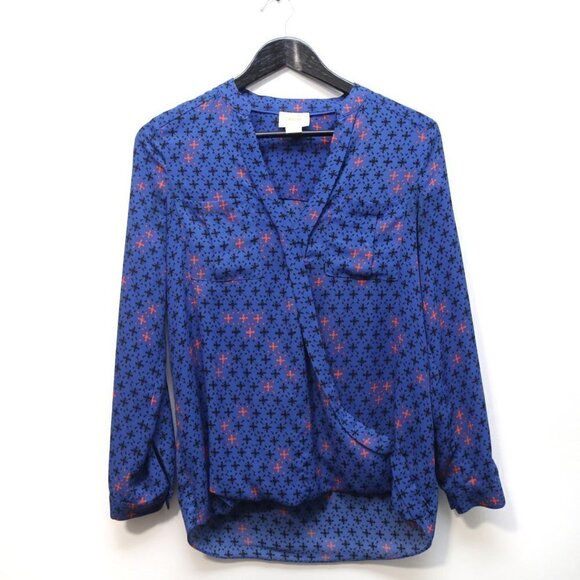 MAEVE Anthropologie Eva Wrap Novelty Print High-Low  Pocket Blouse Size 0 - Picture 3 of 8